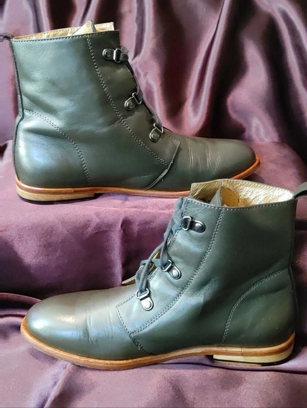 RARE Zuriick Nico Leather Lace Up Boots Black Olive Women's Size 7 - Picture 3 of 10